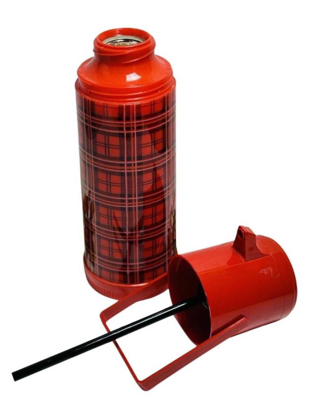 Vintage Aladdin Thermos Red Plaid 1 Quart Pump-A-Drink Dispenser P150 USA 13.5" - Picture 2 of 10